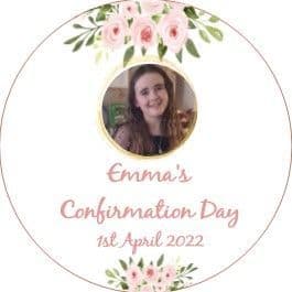 Personalsed Edible Pink Floral Confirmation Cake Topper