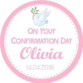 Personalsed Edible White Dove Pink Confirmation Cake Topper