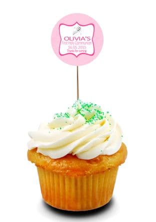 Pink Communion Cupcake Picks/Toppers Design 2