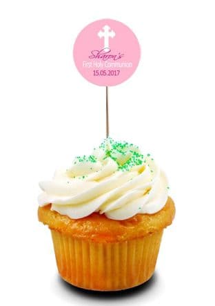 Pink Communion Cupcake Picks/Toppers Design 4