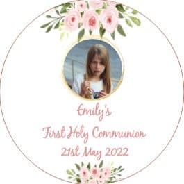 Pink Floral Photo Communion Sticker