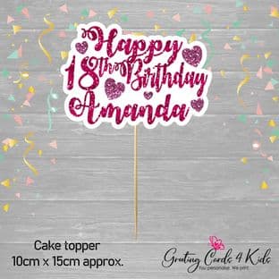 Pink Glitter Text Birthday Cake Topper
