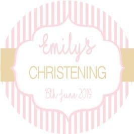 Pink & Gold Stripe Christening Sticker