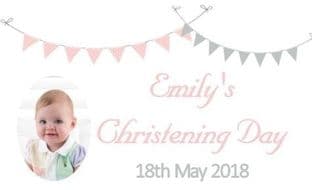 Pink Grey Bunting Photo Christening Chocolate Candy Bar Wrapper