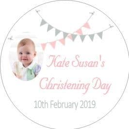 Pink Grey Bunting Photo Christening Sticker