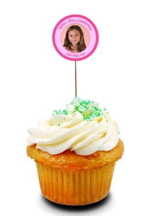 Pink Photo Communion Cupcake Picks/Toppers
