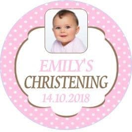 Pink Polka Dot Photo Christening Sticker