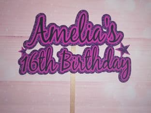 Pink & PurpleTheme Name & Age Text Birthday Cake Topper