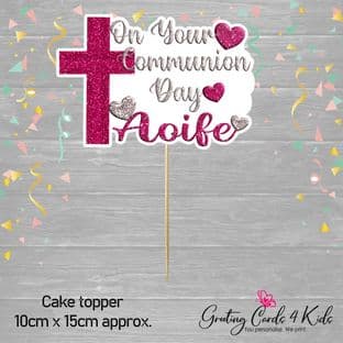 Pink & Silver Glitter Effect Communion Cake Topper