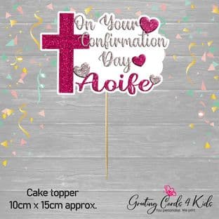 Pink & Silver Glitter Effect Confirmation Cake Topper