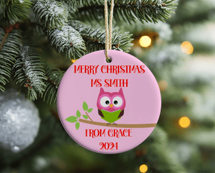 Pink Teacher Acrylic Christmas Ornament Decoration