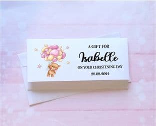 Pink Teddy Balloons Christening Gift Wallet