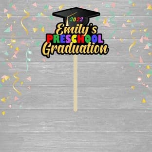Preschool Black Outline Graduation Cake Topper