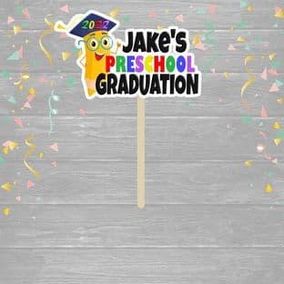 Preschool White Outline Graduation Cake Topper