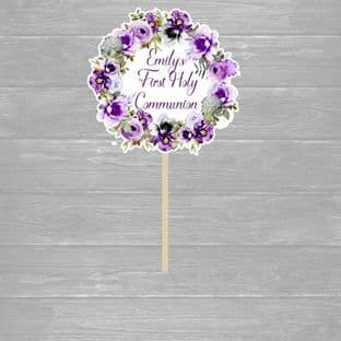 Purple Flowers Communion Cake Topper