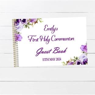 Purple Lilac Flowers Wire Bound Guest Book