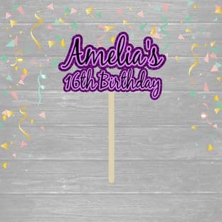 Purple Theme Name & Age Text Birthday Cake Topper