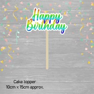 Rainbow Glitter Happy Birthday Cake Topper