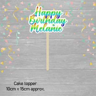 Rainbow Glitter Happy Birthday & Name Cake Topper