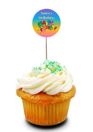 Rainbow Happy Birthday Cupcake Picks/Toppers