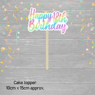 Rainbow Sparkle Happy Birthday & Age Cake Topper