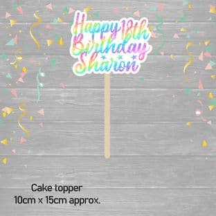 Rainbow Sparkle Name & Age Cake Topper