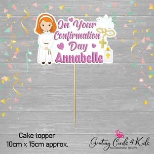 Red Hair Girl Robe Confirmation Cake Topper