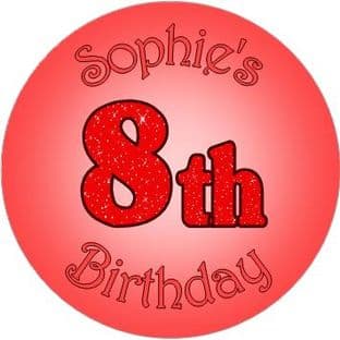 RED name and age sticker