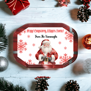 Red Snowflake Santa Biscuit Tin Sticker