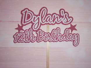 Red Theme Name & Age Text Birthday Cake Topper