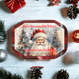 Red Vintage Santa Biscuit Tin Sticker