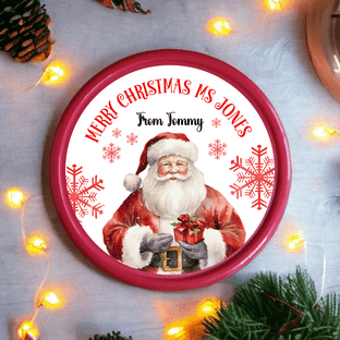 Red Vintage Santa Circle Sweet Tub Sticker