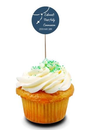 Rosary Blue Communion Cupcake Picks/Toppers