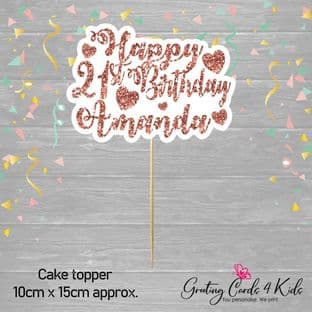 Rose Glitter Text Birthday Cake Topper