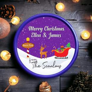 Rudolph & Sleigh Circle Sweet Tub Sticker