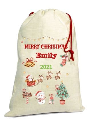 Santa & Reindeer Christmas Santa Gift Sack