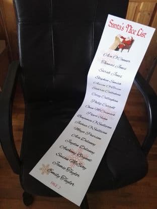 Santa's Long Nice List with up to 19 names.