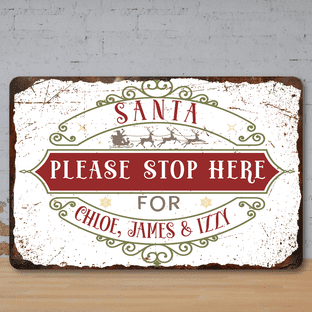 Santa Stop Here Vintage Metal Sign
