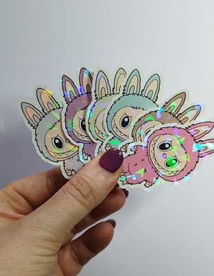 Set of 6 Labubu Labels Holographic Sparkle