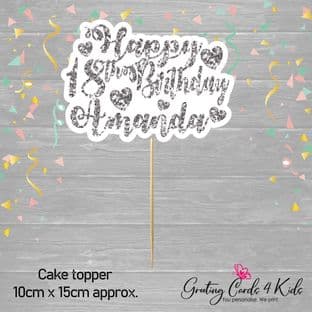 Silver Glitter Text Birthday Cake Topper