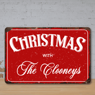 Snowy Red Christmas With Family Vintage Metal Sign
