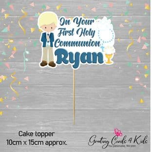 Standing Blonde Hair Boy Communion Cake Topper