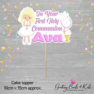 Standing Blonde Hair Girl Communion Cake Topper