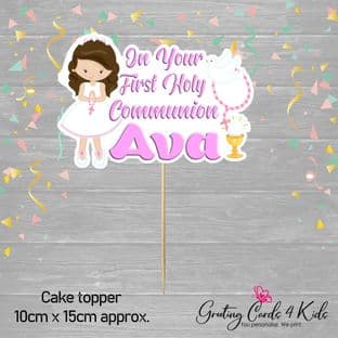 Standing Brown Hair Girl Communion Cake Topper