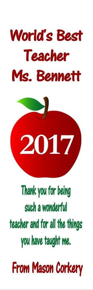 Teacher Apple Bookmark