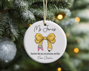 Teacher Bow Pencil Acrylic Christmas Ornament Decoration