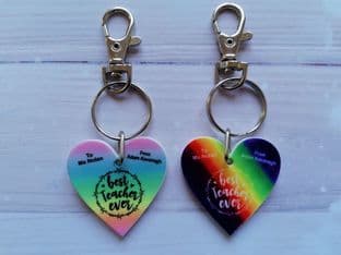 Teacher Rainbow Heart Keyring Design 1
