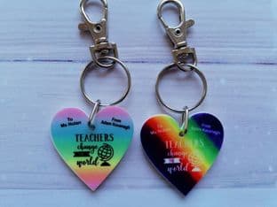 Teacher Rainbow Heart Keyring Design 2
