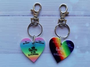 Teacher Rainbow Heart Keyring Design 3