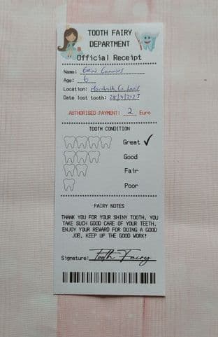 Tooth Fairy Receipt